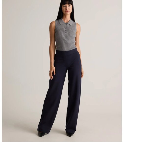 New Quince Ultra Stretch Wide Leg Pants Navy Sz Small 32 Long - Picture 1 of 11